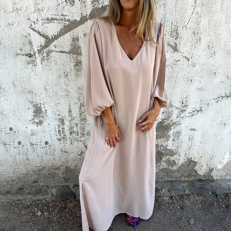 Loosia | Maxi Dress V Neck Long Sleeve Pockets