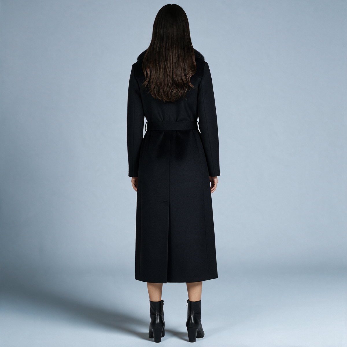 Sallie | Long Belted Coat with Plush Collar