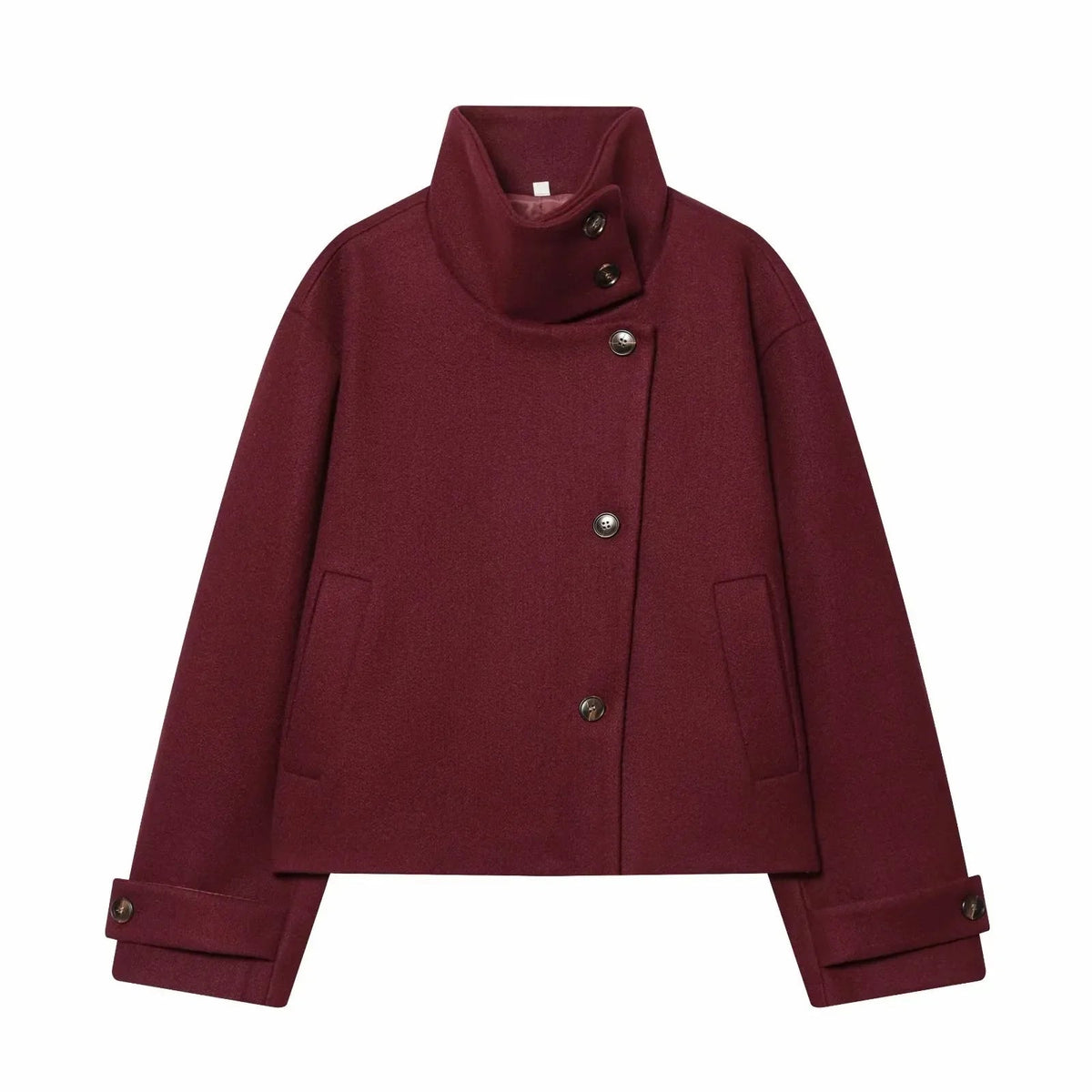 Lindsay | Stand Collar Asymmetrical Button Front Coat