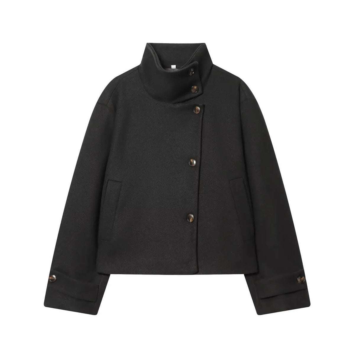 Lindsay | Stand Collar Asymmetrical Button Front Coat