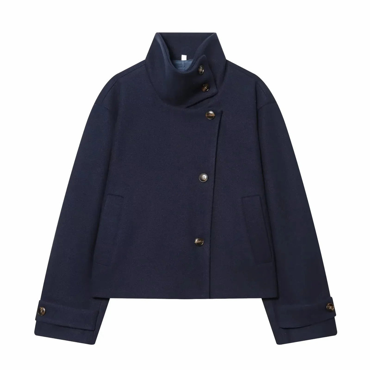 Lindsay | Stand Collar Asymmetrical Button Front Coat