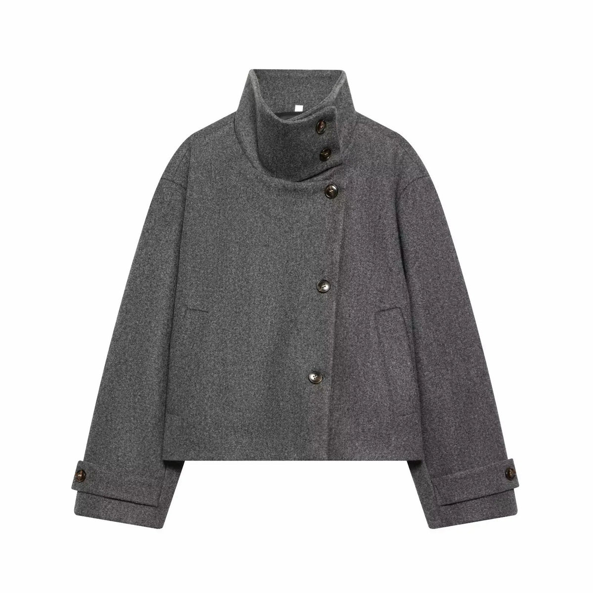 Lindsay | Stand Collar Asymmetrical Button Front Coat