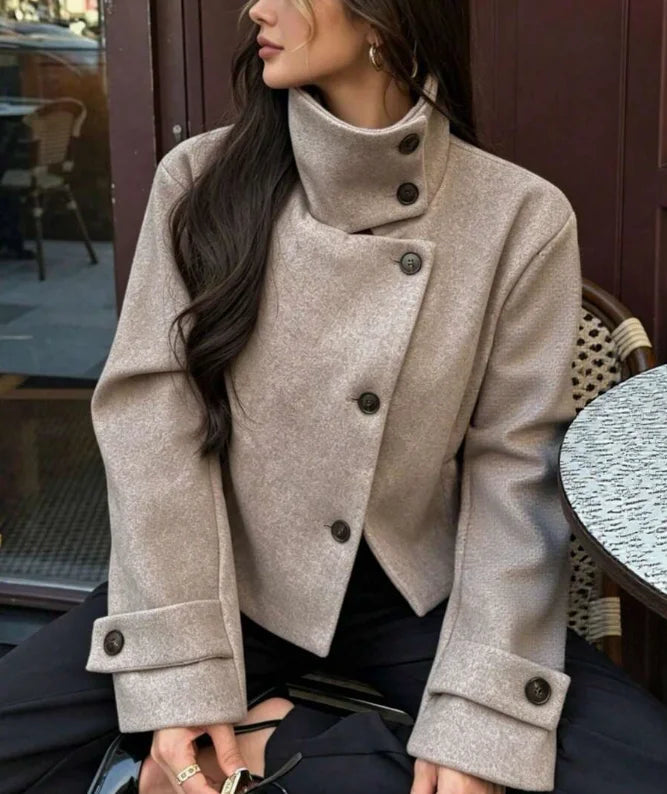 Lindsay | Stand Collar Asymmetrical Button Front Coat