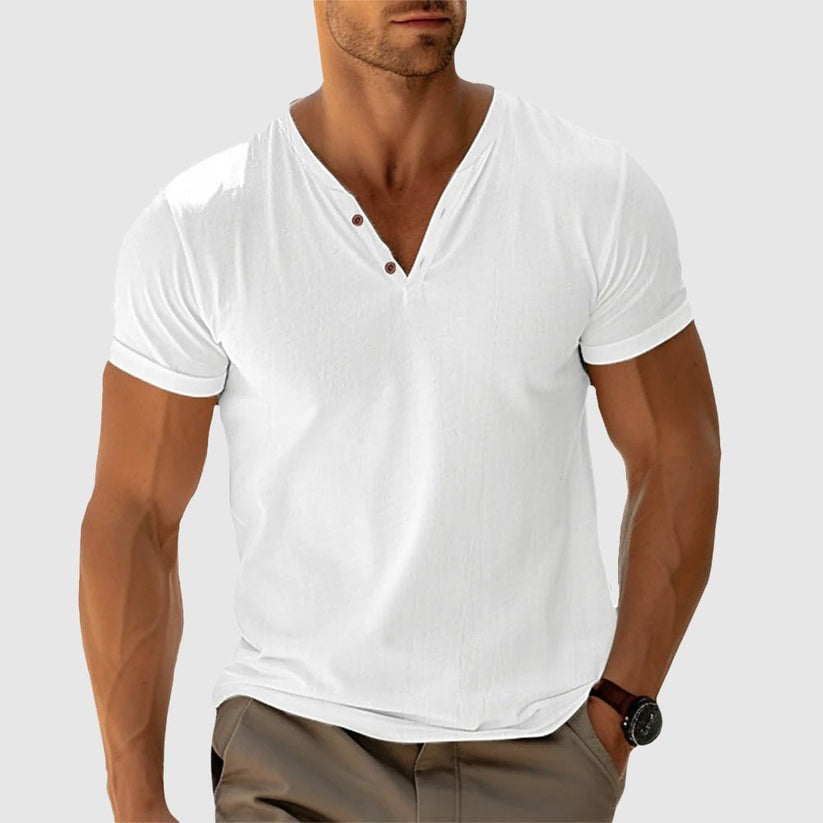 Eligio | Henley Neck Short Sleeve T Shirt