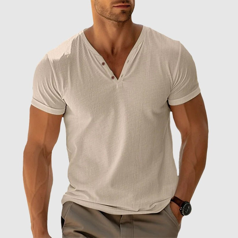 Eligio | Henley Neck Short Sleeve T Shirt