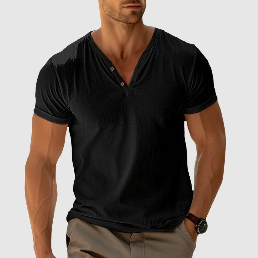 Eligio | Henley Neck Short Sleeve T Shirt