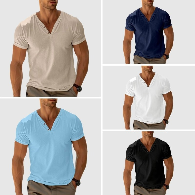 Eligio | Henley Neck Short Sleeve T Shirt