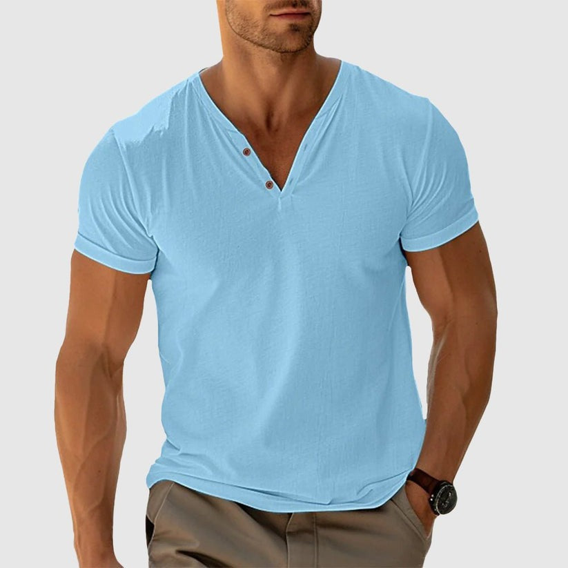 Eligio | Henley Neck Short Sleeve T Shirt