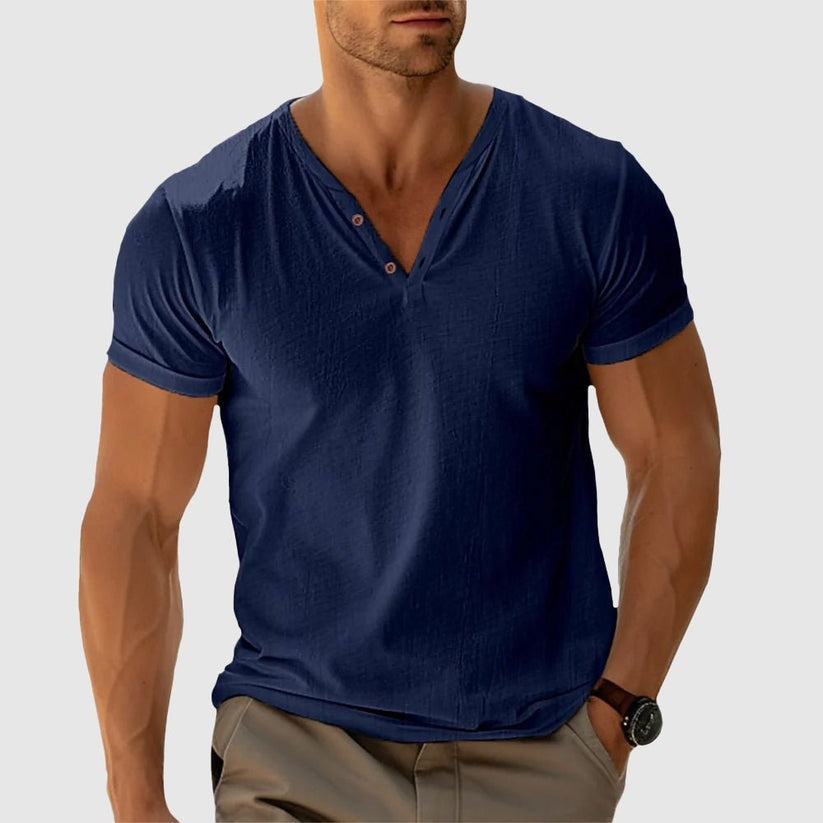 Eligio | Henley Neck Short Sleeve T Shirt