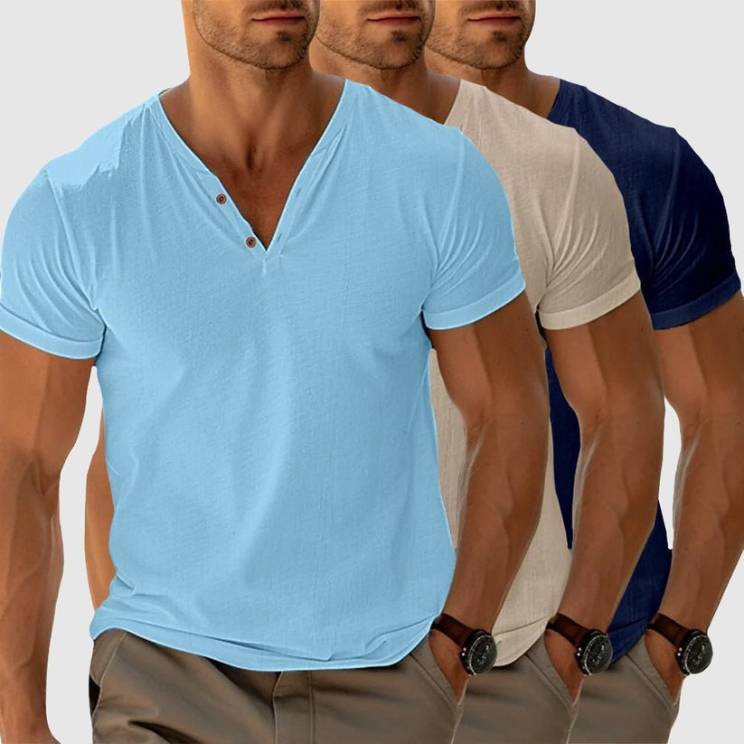 Eligio | Henley Neck Short Sleeve T Shirt
