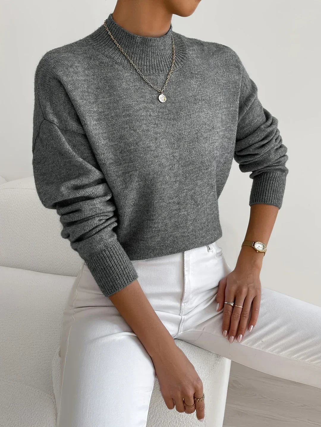 Leslie | Knit Jumper with Mock Neck and Long Sleeves