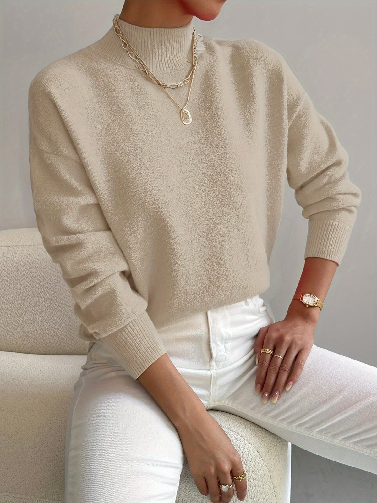 Leslie | Knit Jumper with Mock Neck and Long Sleeves