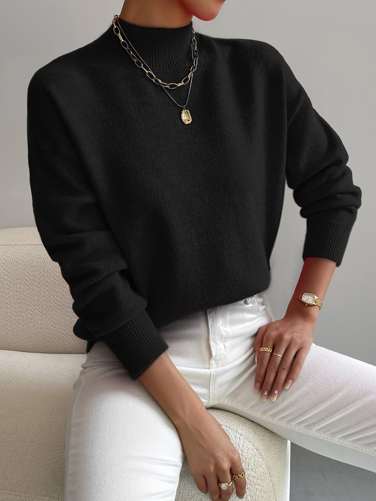 Leslie | Knit Jumper with Mock Neck and Long Sleeves