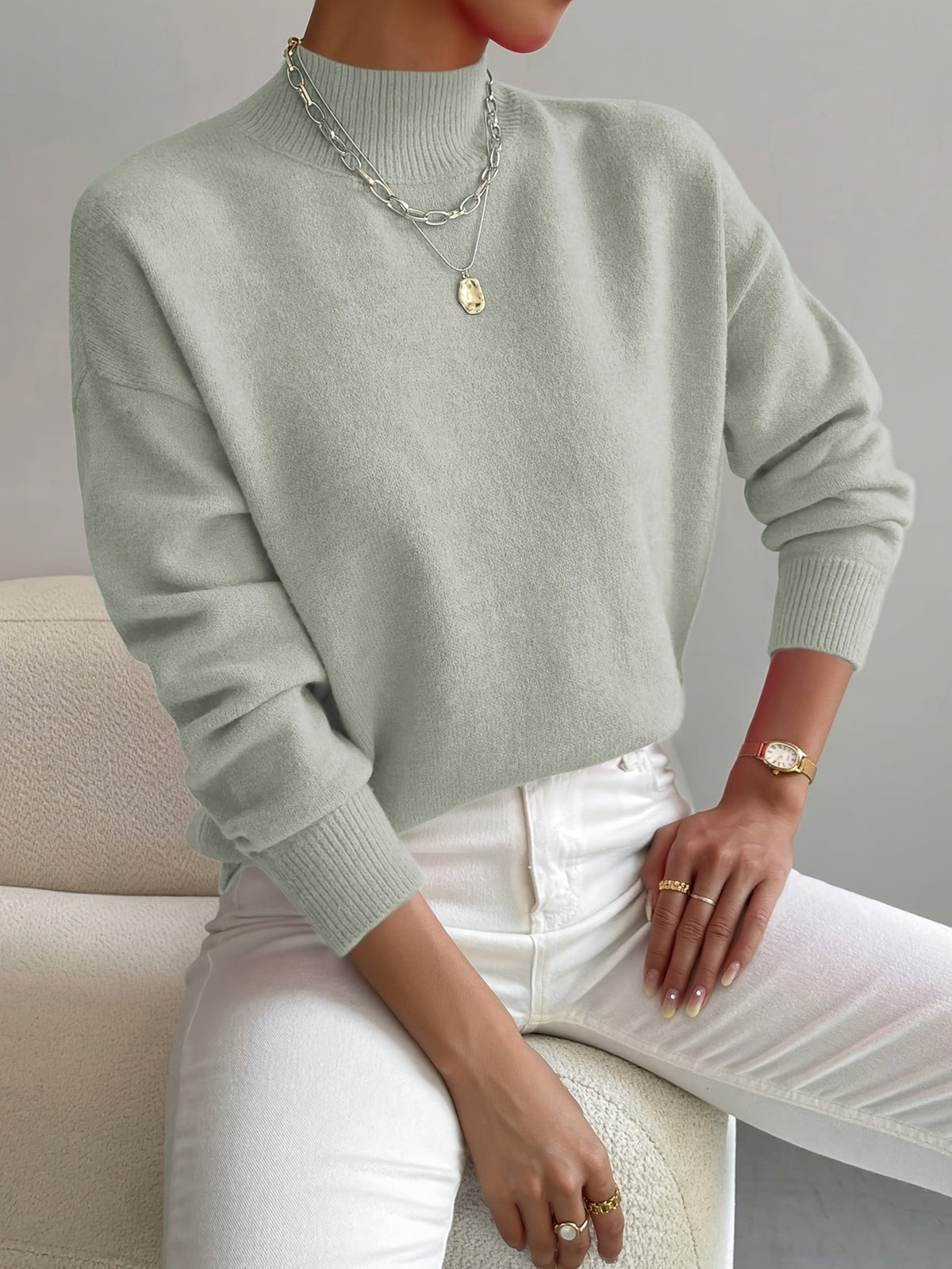 Leslie | Knit Jumper with Mock Neck and Long Sleeves