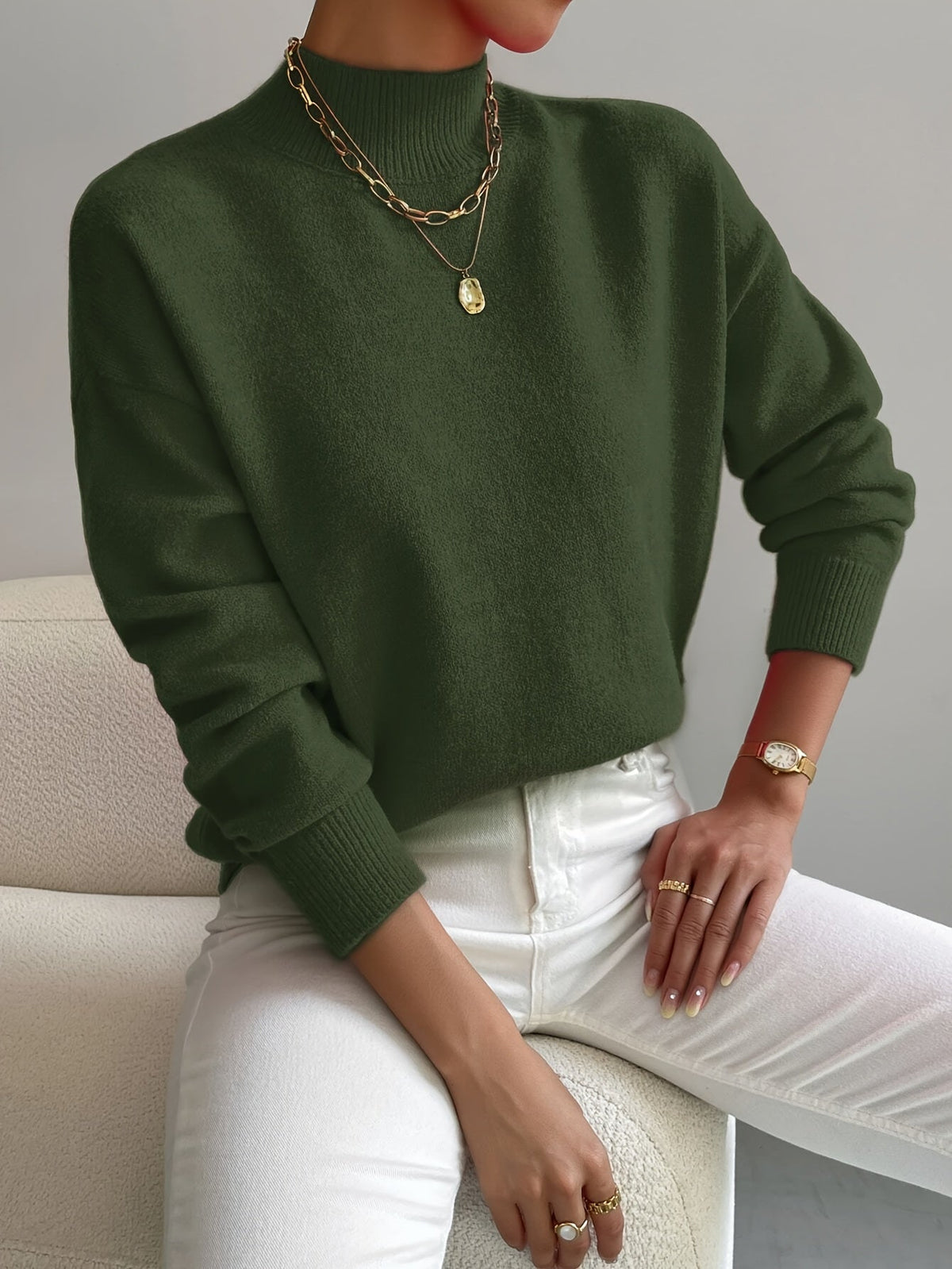 Leslie | Knit Jumper with Mock Neck and Long Sleeves