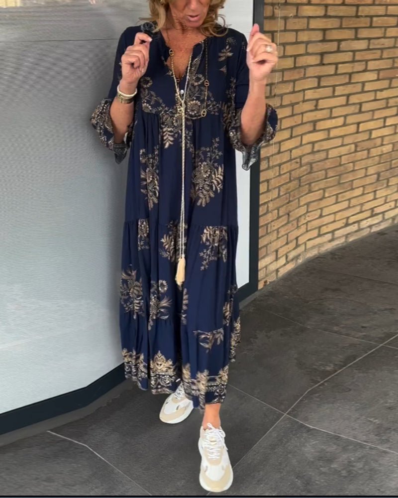 Hypatia | Floral V-Neck Long Sleeve Maxi Dress
