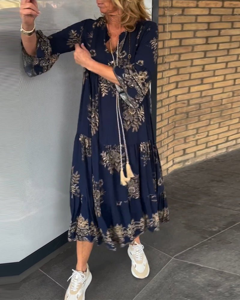 Hypatia | Floral V-Neck Long Sleeve Maxi Dress