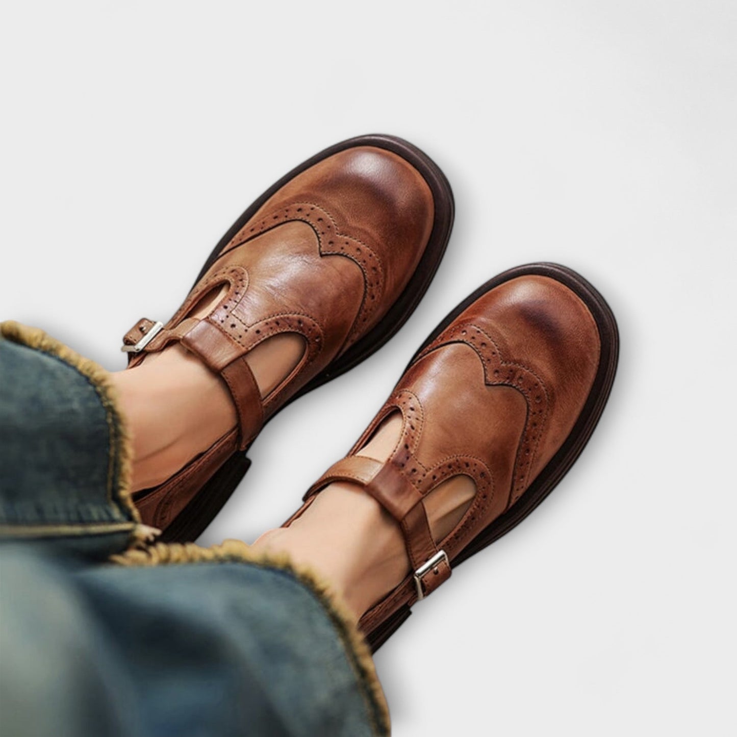 Janine | Leather T-Bar Mary Jane Brogues