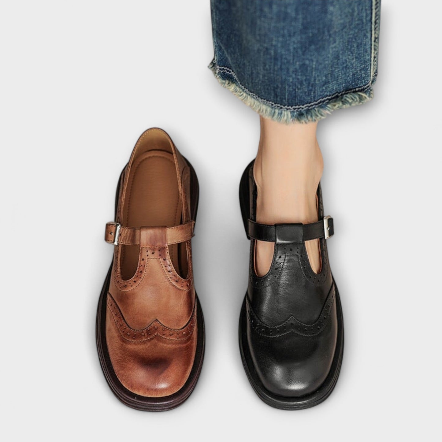 Janine | Leather T-Bar Mary Jane Brogues