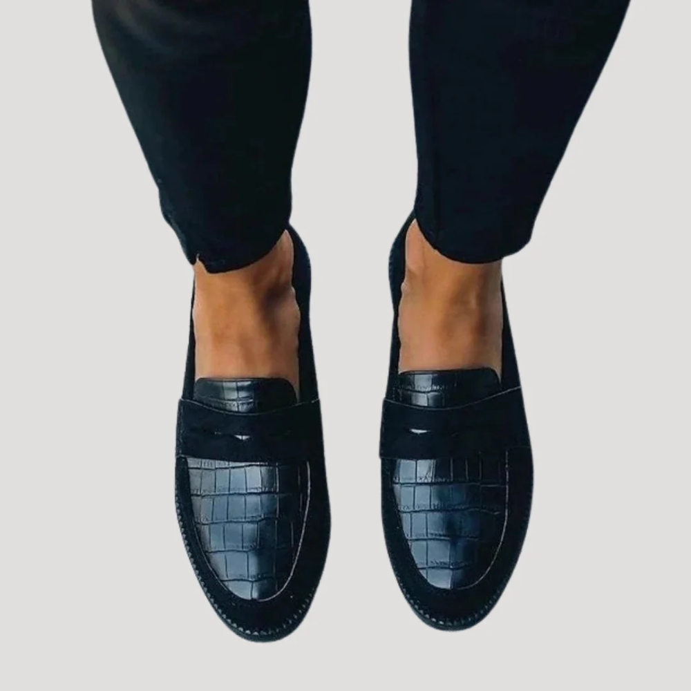 Daphne | Textured Slip-On Loafers with Contrast Panels