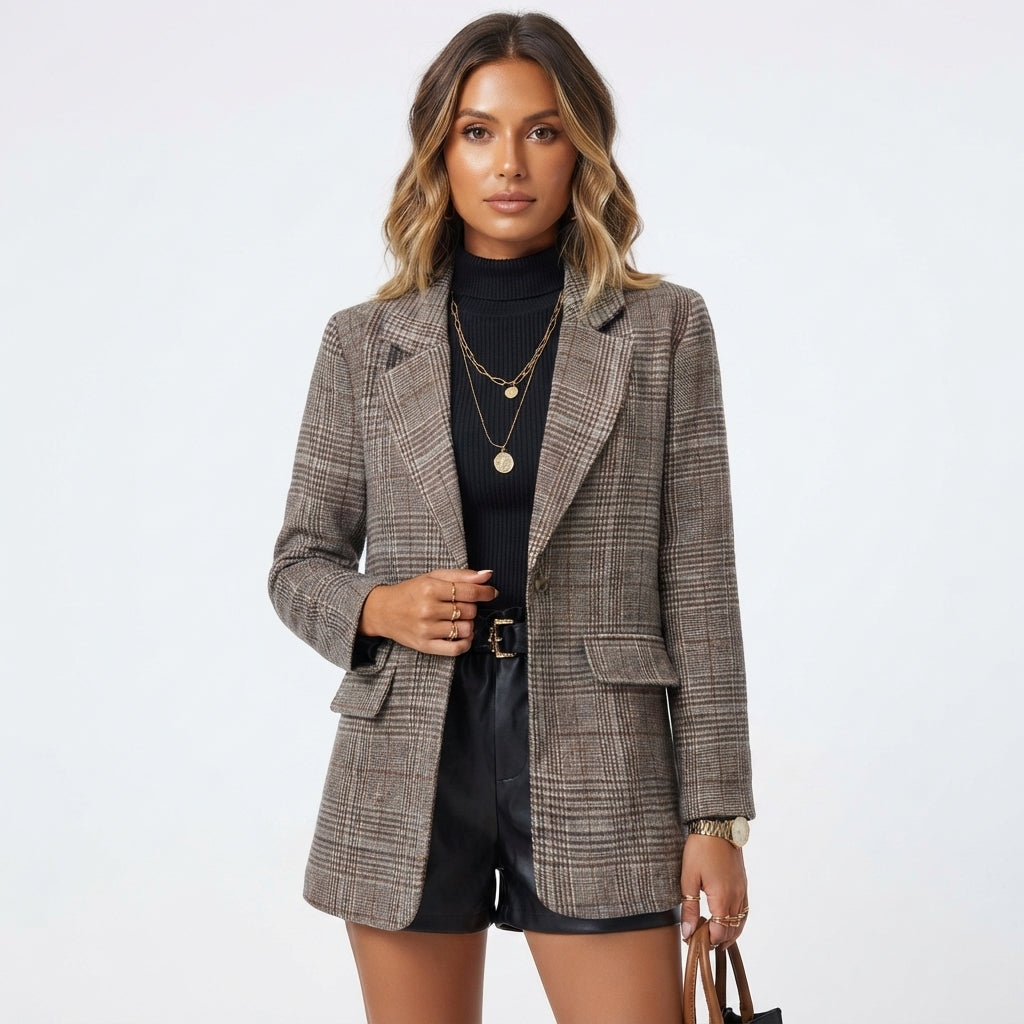 Nigel | Blazer with Brown Plaid and Notched Lapels
