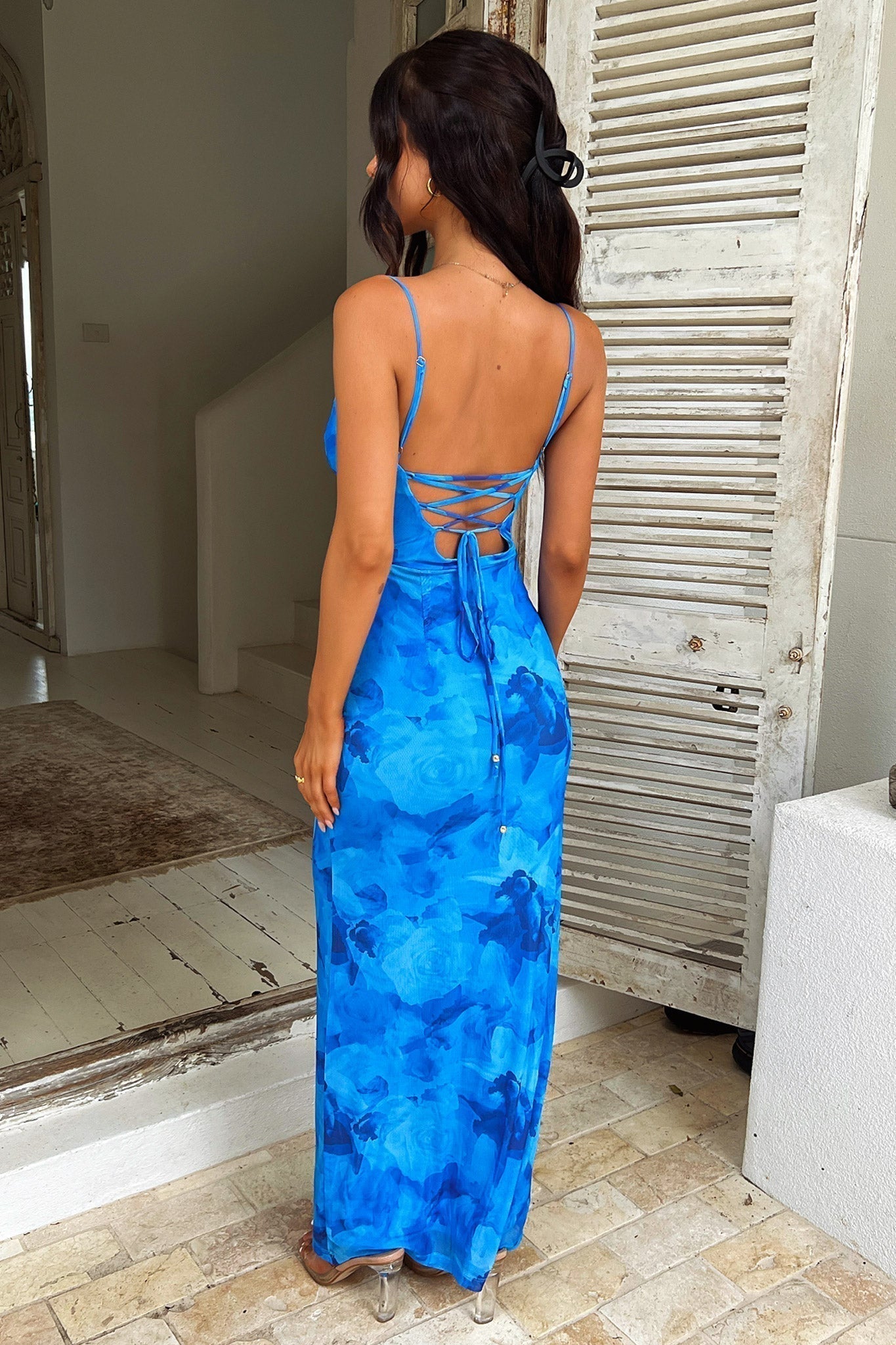 Jania | Sleeveless Blue Floral Maxi Dress