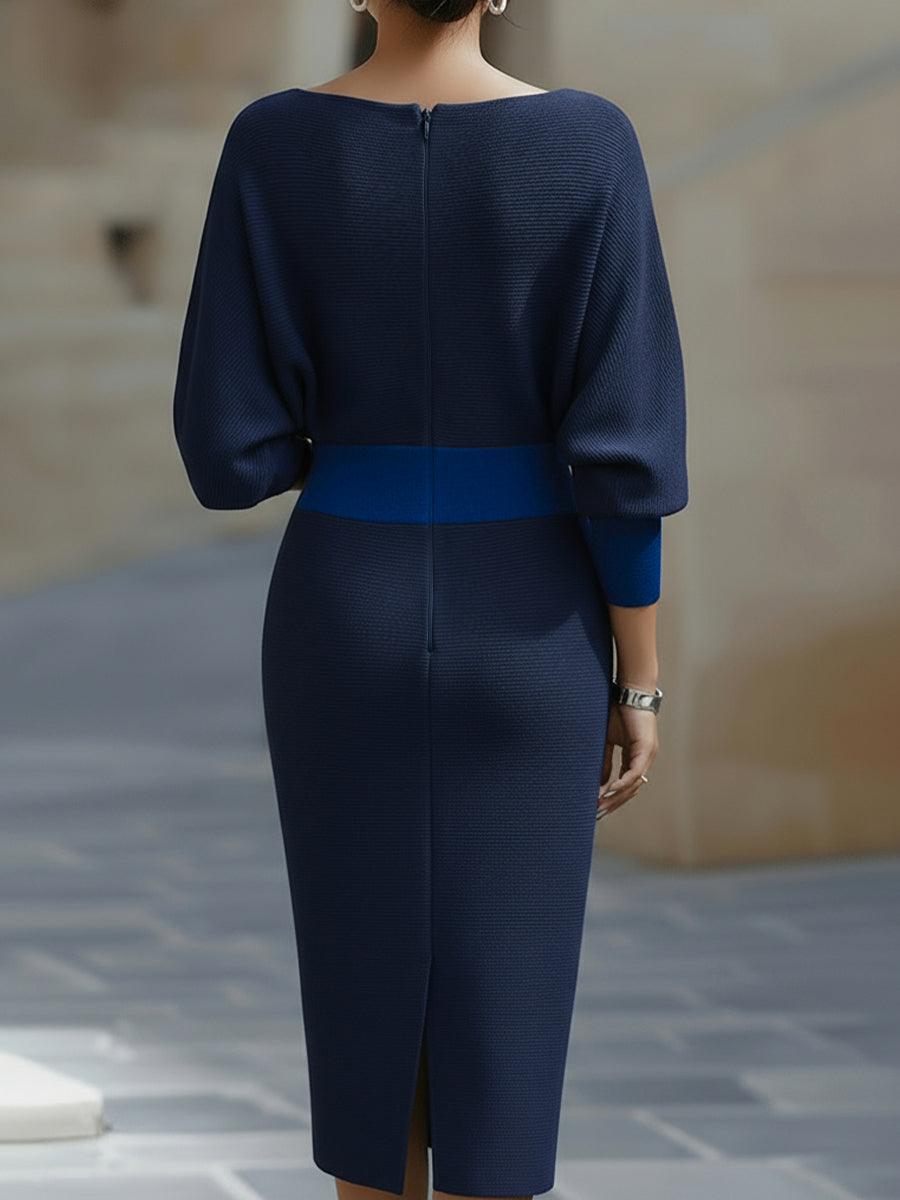 Amyy | Midi Dress Batwing Sleeve Knitted Texture