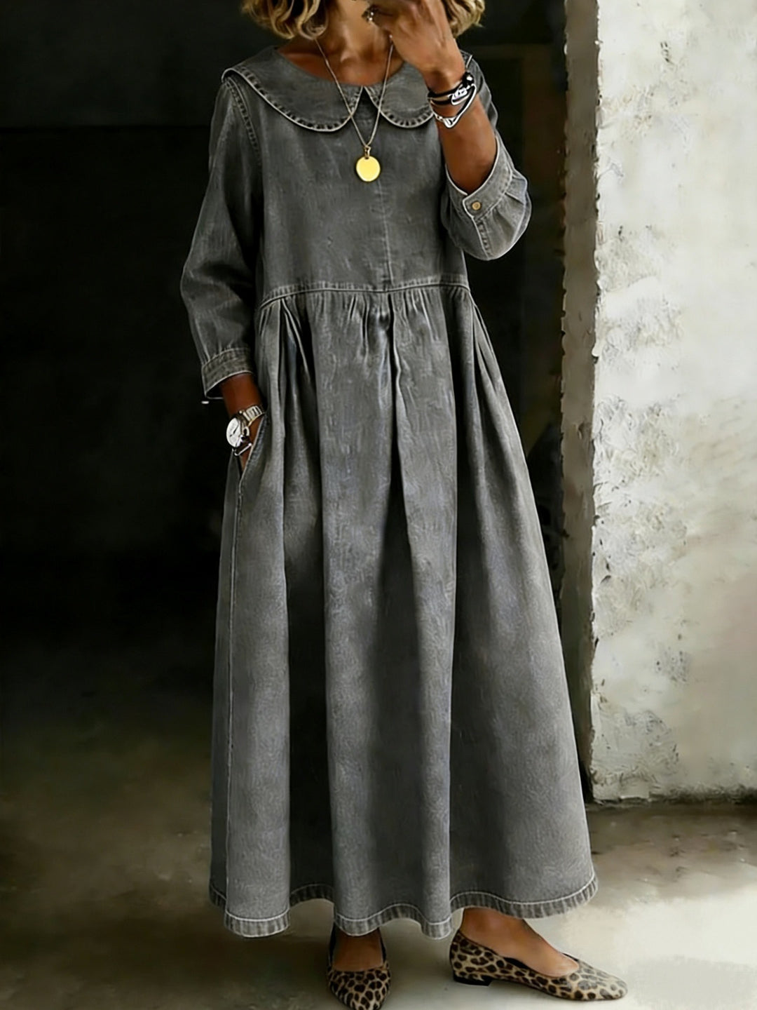 Dasol | Long Sleeve Denim Midi Dress