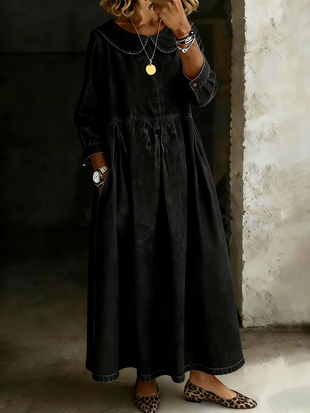 Dasol | Long Sleeve Denim Midi Dress