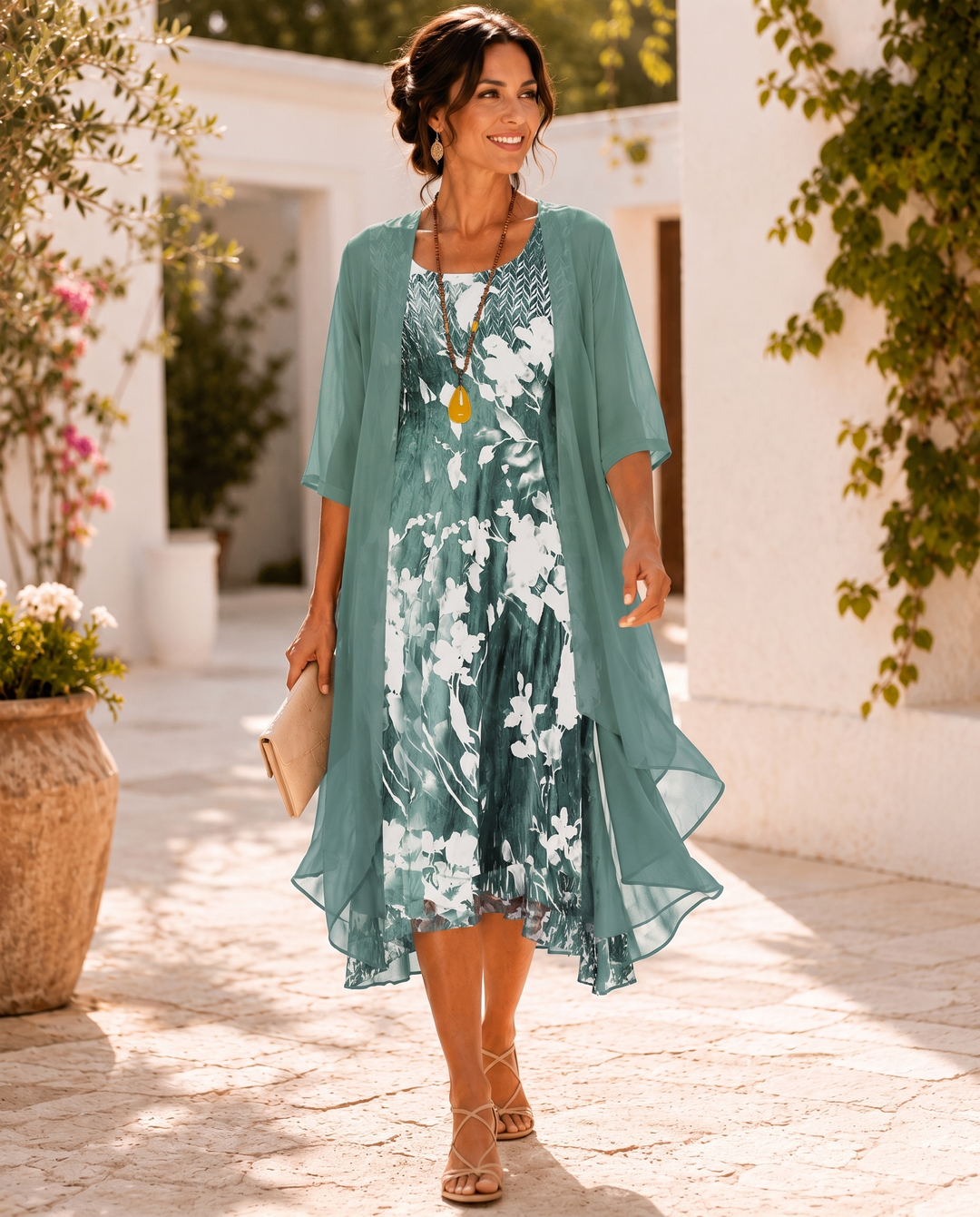 Willina | Floral Print Midi Dress with Sheer Jacket