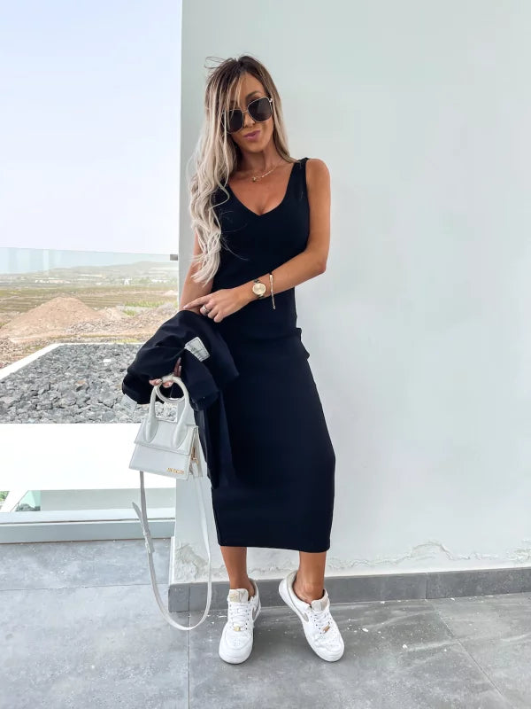 Latasha |  V-Neck Long Sleeve Midi Dress Set