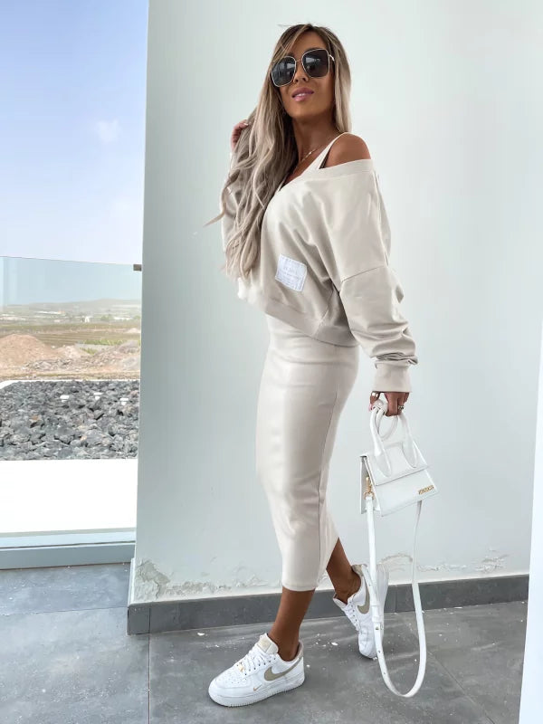 Latasha |  V-Neck Long Sleeve Midi Dress Set