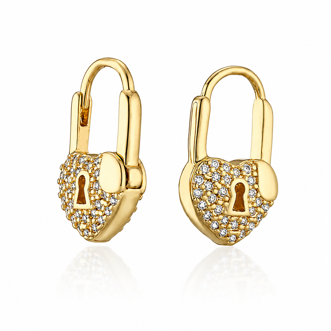 Koolen | Heart Lock Drop Hoop Earrings Gold