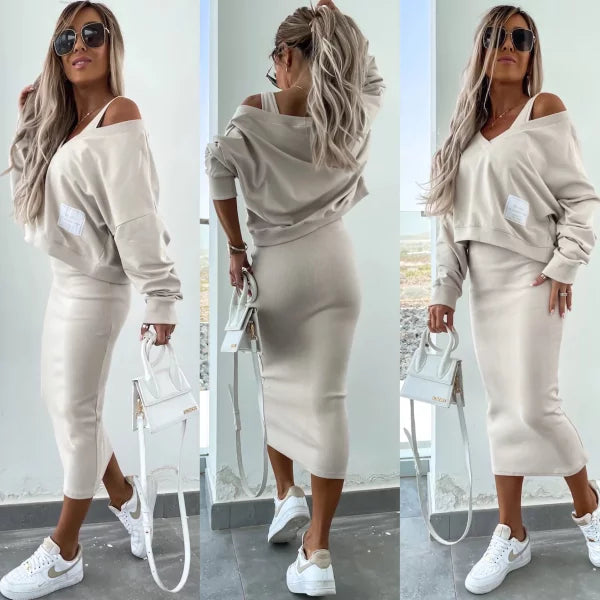 Latasha |  V-Neck Long Sleeve Midi Dress Set