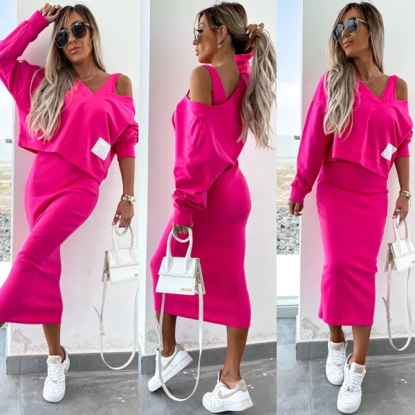 Latasha |  V-Neck Long Sleeve Midi Dress Set