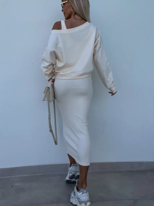 Latasha |  V-Neck Long Sleeve Midi Dress Set