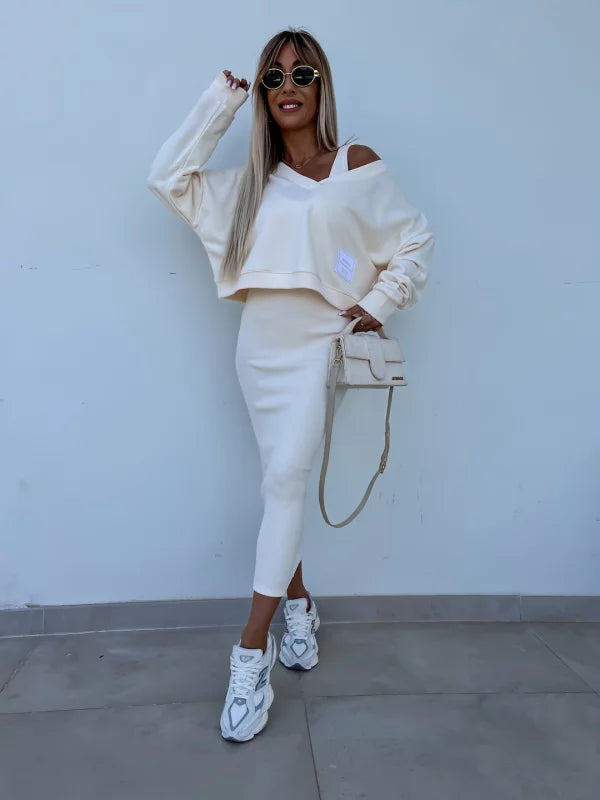 Latasha |  V-Neck Long Sleeve Midi Dress Set