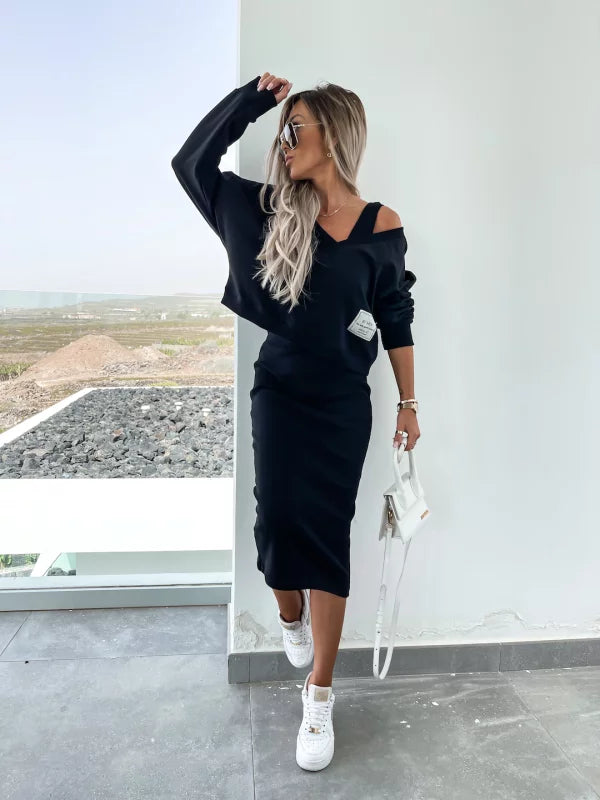 Latasha |  V-Neck Long Sleeve Midi Dress Set