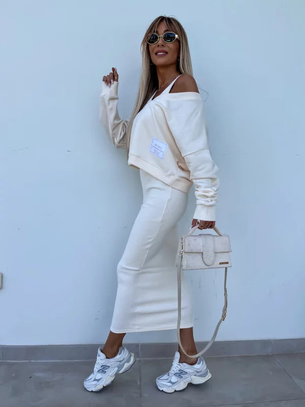 Latasha |  V-Neck Long Sleeve Midi Dress Set