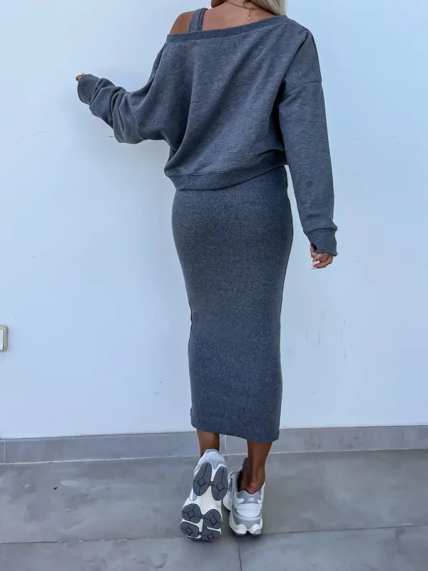 Latasha |  V-Neck Long Sleeve Midi Dress Set