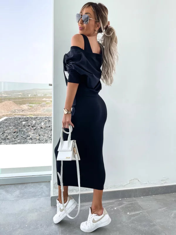 Latasha |  V-Neck Long Sleeve Midi Dress Set