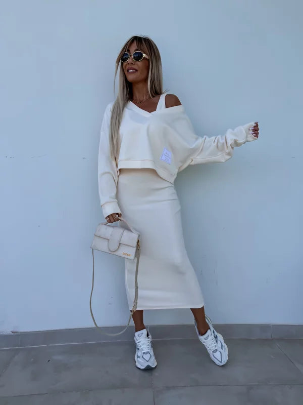 Latasha |  V-Neck Long Sleeve Midi Dress Set