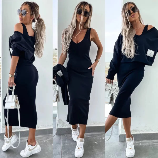 Latasha |  V-Neck Long Sleeve Midi Dress Set