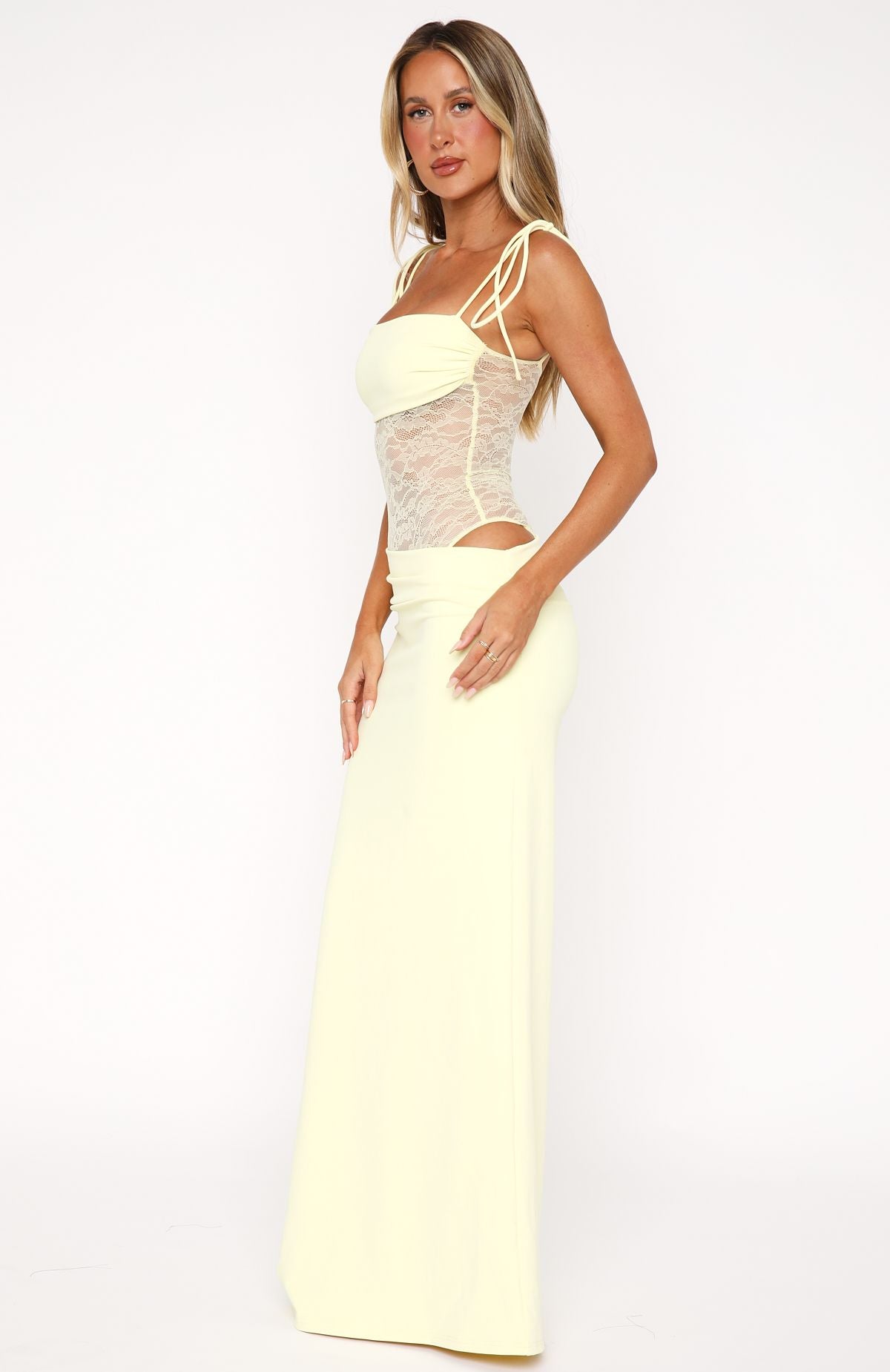 Mirela | Lace Panel Tie Strap Maxi Dress