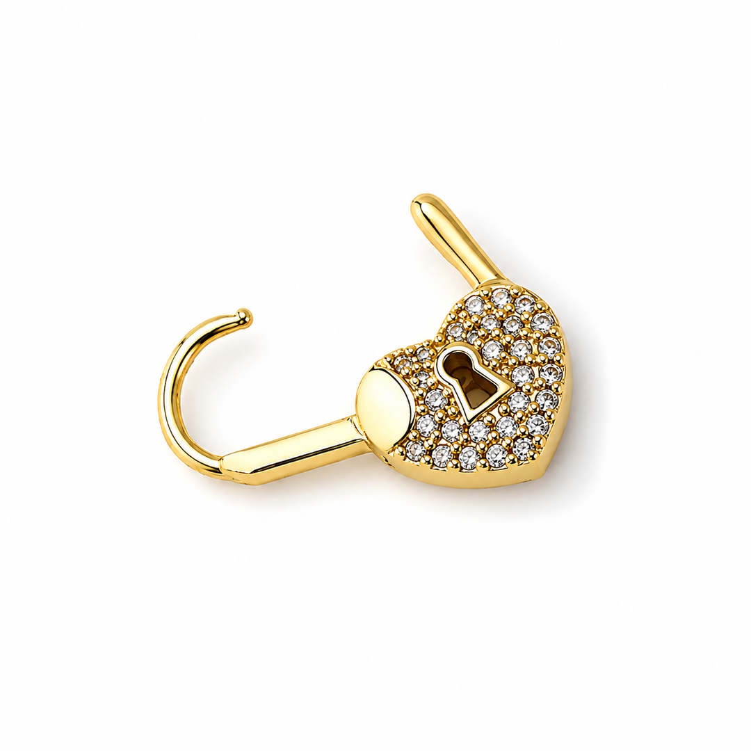 Koolen | Heart Lock Drop Hoop Earrings Gold