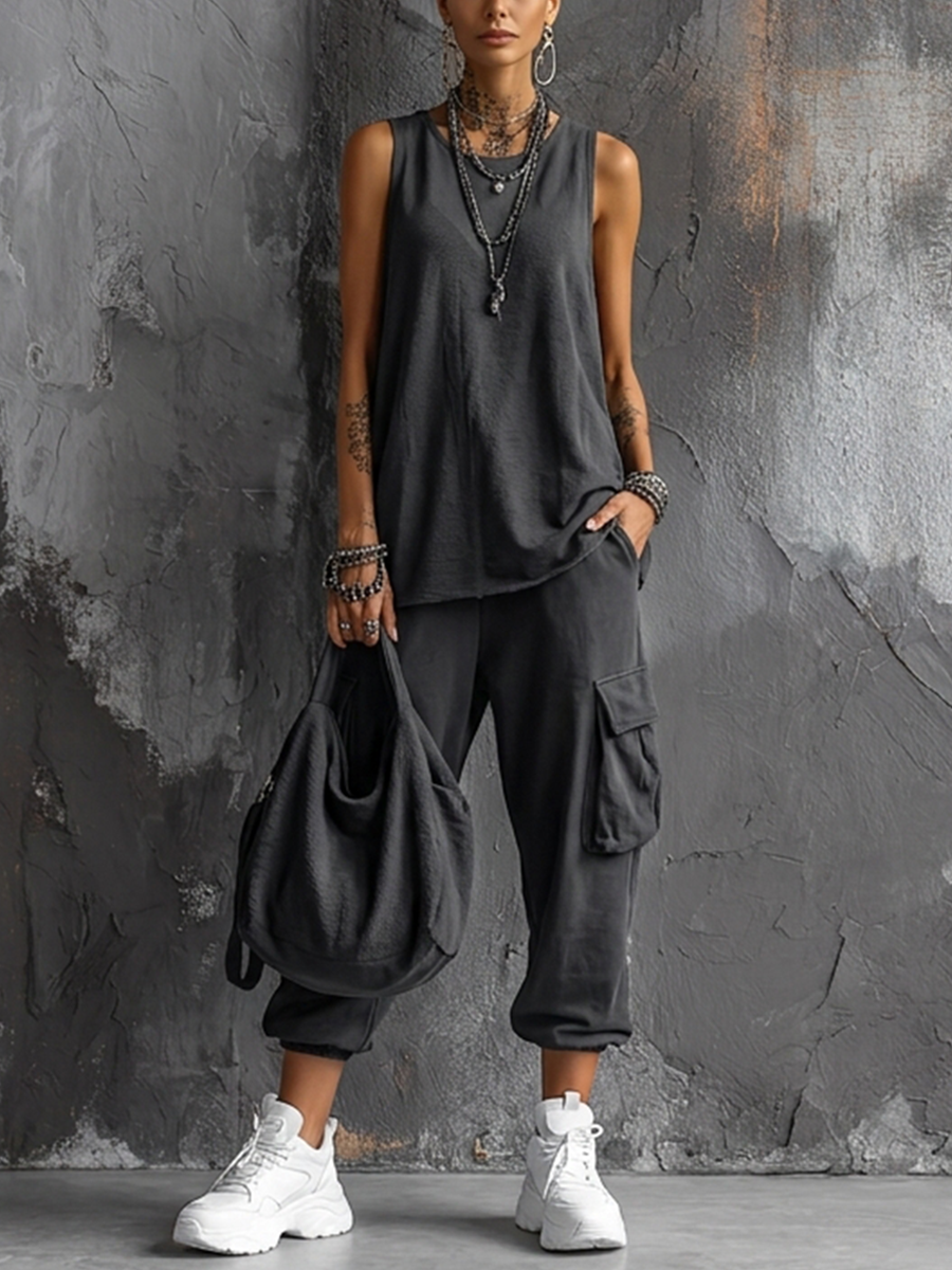 Leina | Two Piece Sleeveless Cargo Jogger Set