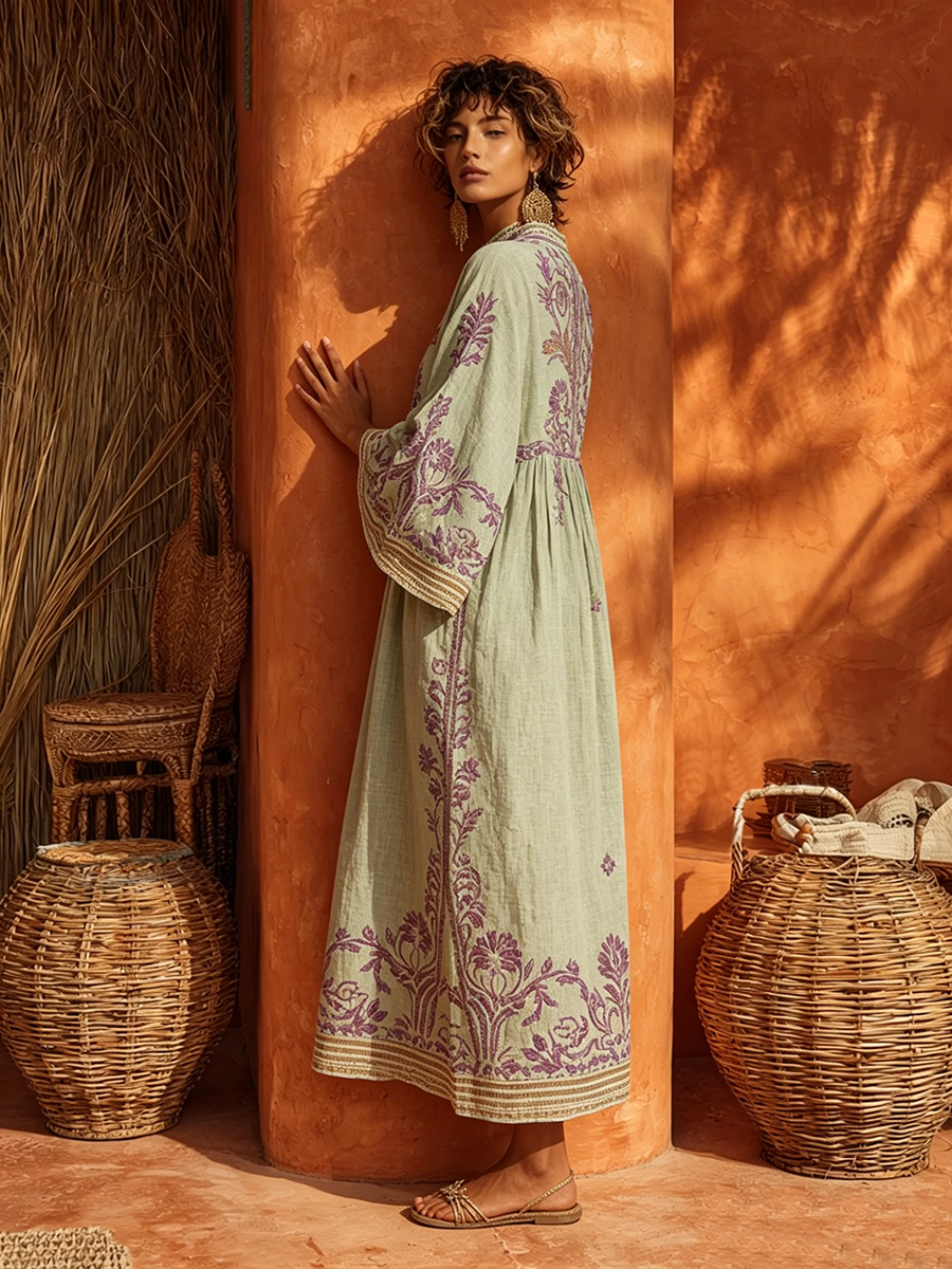 Sariana | Embroidered Midi Tunic Dress 3/4 Sleeve
