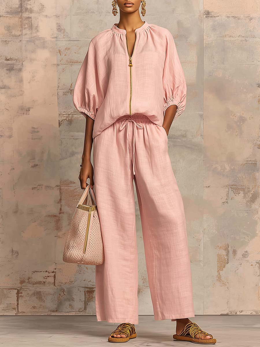 Alysha | Two-Piece Zip Top Wide-Leg Trouser Set