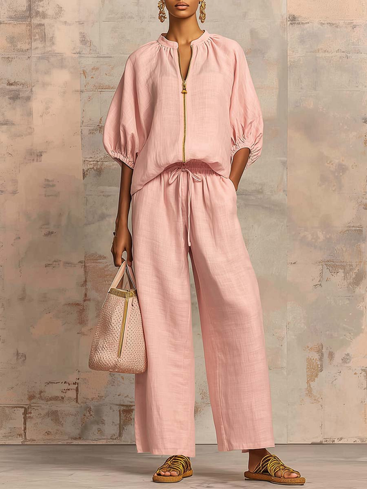 Alysha | Two-Piece Zip Top Wide-Leg Trouser Set