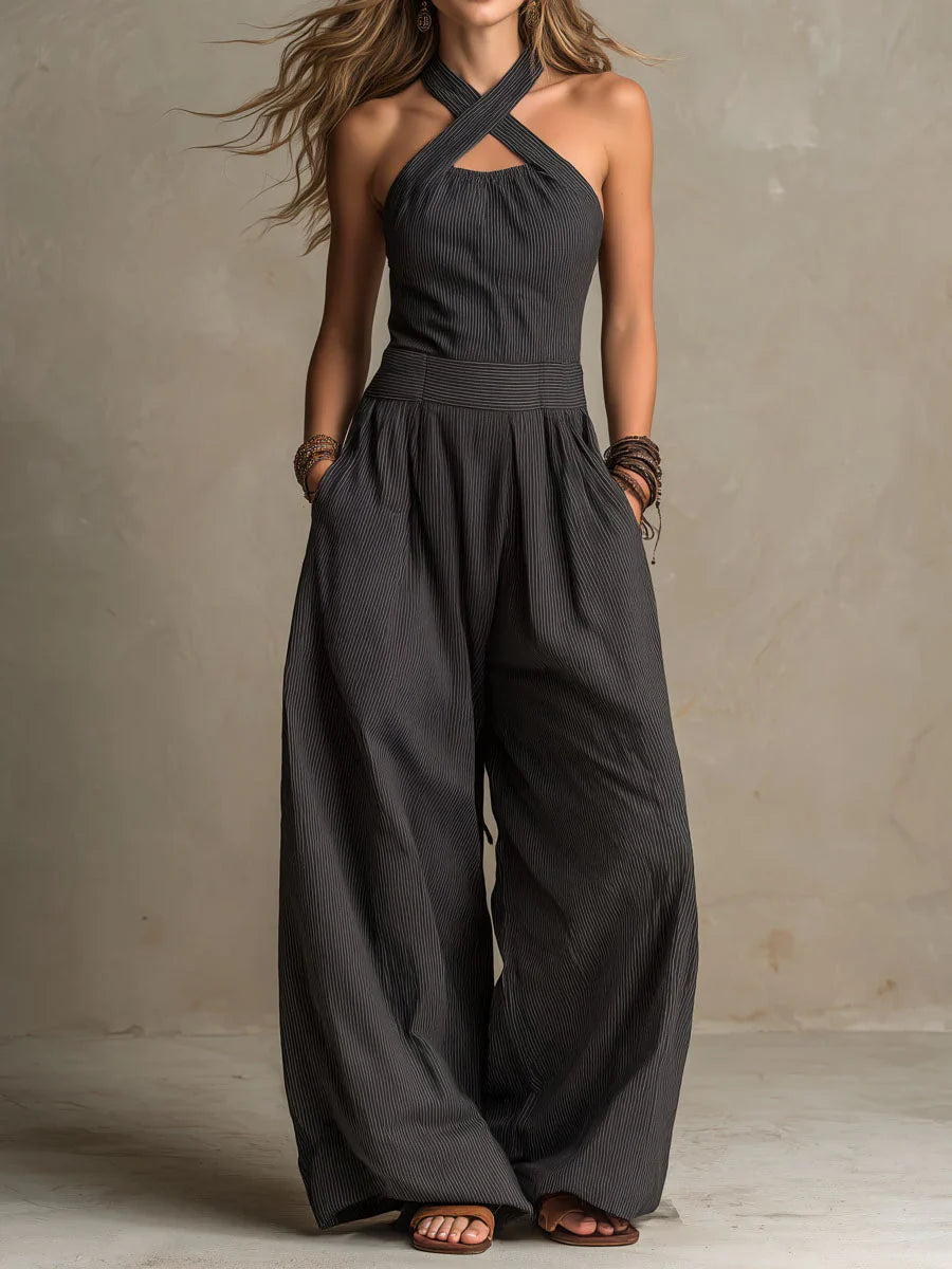 Jazmine | Cross Halterneck Wide Leg Jumpsuit
